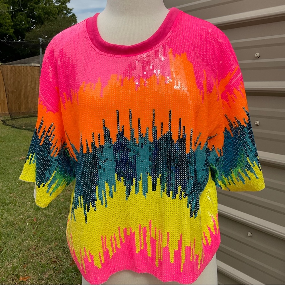 Neon sequin crop top shirt sleeve shirt . TTS Main Strip brand